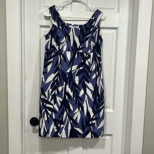 Boden Blue Savannah Leaf Print Slub Cotton Sheath Dress